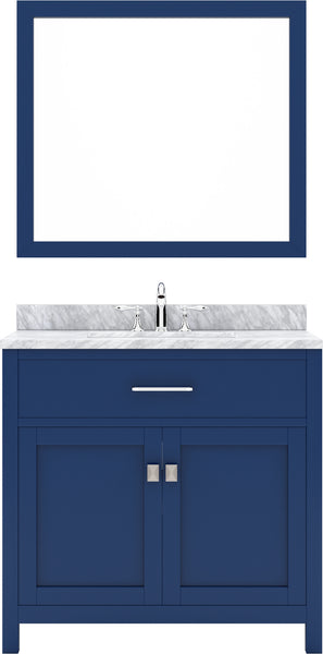 Virtu USA Caroline 36" Single Bath Vanity with White Marble Top and Round Sink with Polished Chrome Faucet with Matching Mirror - Luxe Bathroom Vanities