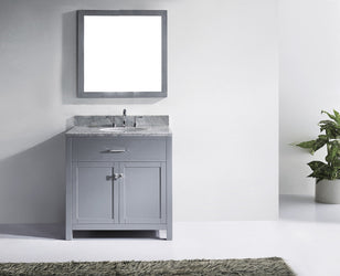 Virtu USA Caroline 36" Single Bath Vanity with White Marble Top and Round Sink with Brushed Nickel Faucet with Matching Mirror - Luxe Bathroom Vanities