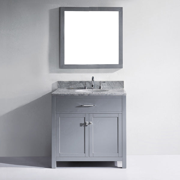 Virtu USA Caroline 36" Single Bath Vanity with Marble Top and Round Sink with Polished Chrome Faucet and Mirror - Luxe Bathroom Vanities Luxury Bathroom Fixtures Bathroom Furniture