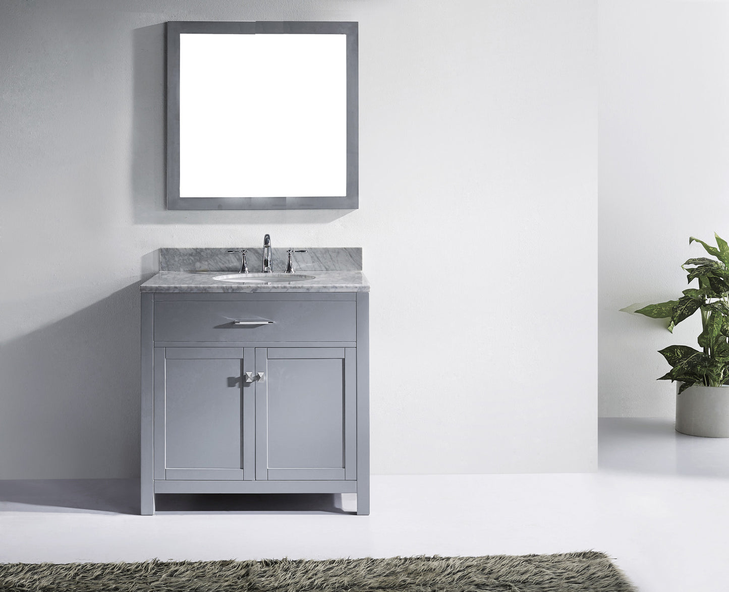 Virtu USA Caroline 36" Single Bath Vanity with Marble Top and Round Sink with Polished Chrome Faucet and Mirror - Luxe Bathroom Vanities Luxury Bathroom Fixtures Bathroom Furniture