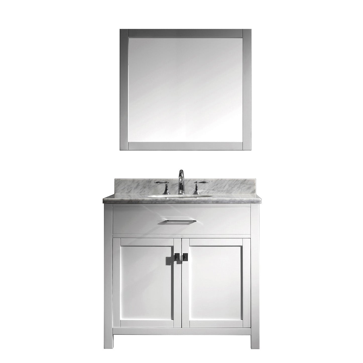 Virtu USA Caroline 36" Single Bath Vanity with White Marble Top and Round Sink with Brushed Nickel Faucet with Matching Mirror - Luxe Bathroom Vanities