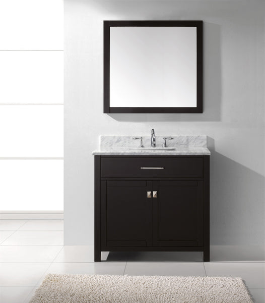 Virtu USA Caroline 36" Single Bath Vanity with Marble Top and Square Sink with Brushed Nickel Faucet and Mirror - Luxe Bathroom Vanities Luxury Bathroom Fixtures Bathroom Furniture