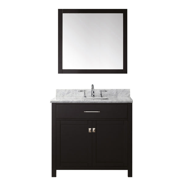 Virtu USA Caroline 36" Single Bath Vanity with Marble Top and Square Sink with Brushed Nickel Faucet and Mirror - Luxe Bathroom Vanities Luxury Bathroom Fixtures Bathroom Furniture