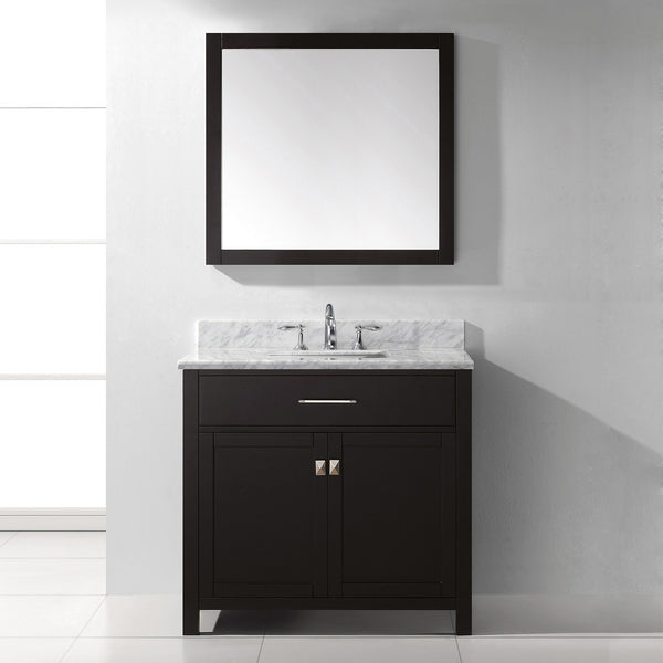 Virtu USA Caroline 36" Single Bath Vanity with Marble Top and Square Sink with Polished Chrome Faucet and Mirror - Luxe Bathroom Vanities Luxury Bathroom Fixtures Bathroom Furniture