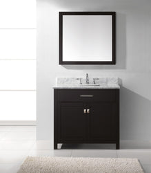 Virtu USA Caroline 36" Single Bath Vanity with Marble Top and Square Sink with Polished Chrome Faucet and Mirror - Luxe Bathroom Vanities Luxury Bathroom Fixtures Bathroom Furniture