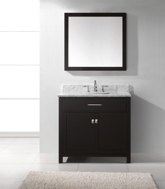 Virtu USA Caroline 36" Single Bath Vanity with Marble Top and Square Sink with Mirror - Luxe Bathroom Vanities Luxury Bathroom Fixtures Bathroom Furniture