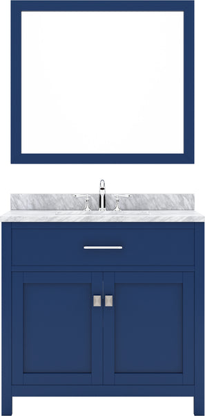 Virtu USA Caroline 36" Single Bath Vanity with White Marble Top and Square Sink with Brushed Nickel Faucet with Matching Mirror - Luxe Bathroom Vanities