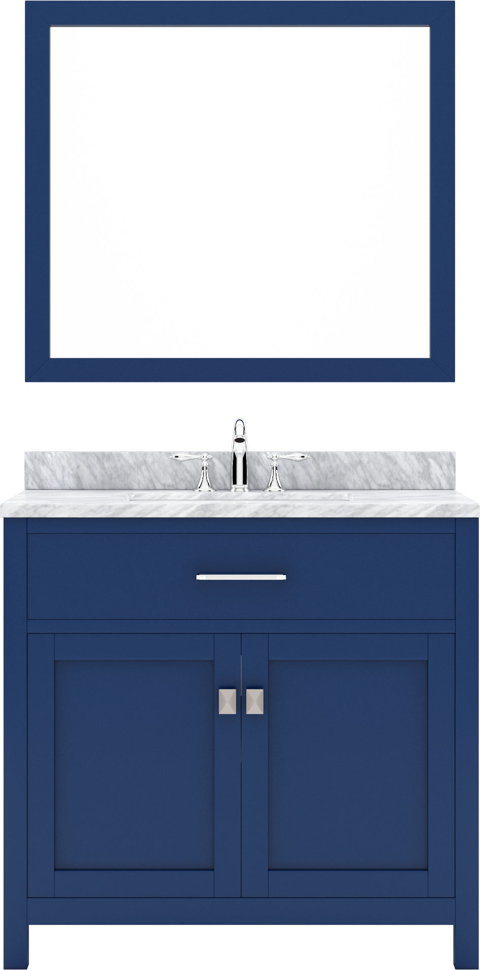 Virtu USA Caroline 36" Single Bath Vanity with White Marble Top and Square Sink with Polished Chrome Faucet with Matching Mirror - Luxe Bathroom Vanities