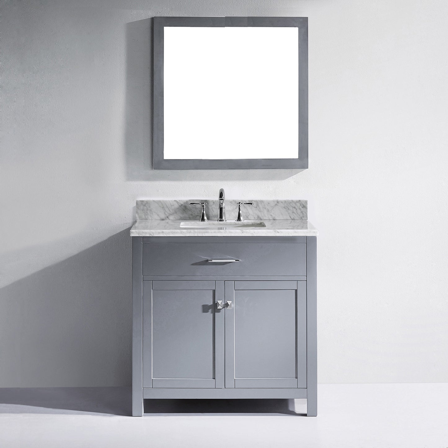 Virtu USA Caroline 36" Single Bath Vanity with Marble Top and Square Sink with Brushed Nickel Faucet and Mirror - Luxe Bathroom Vanities Luxury Bathroom Fixtures Bathroom Furniture