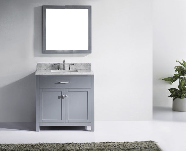 Virtu USA Caroline 36" Single Bath Vanity with Marble Top and Square Sink with Brushed Nickel Faucet and Mirror - Luxe Bathroom Vanities Luxury Bathroom Fixtures Bathroom Furniture