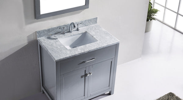 Virtu USA Caroline 36" Single Bath Vanity with Marble Top and Square Sink with Mirror - Luxe Bathroom Vanities Luxury Bathroom Fixtures Bathroom Furniture