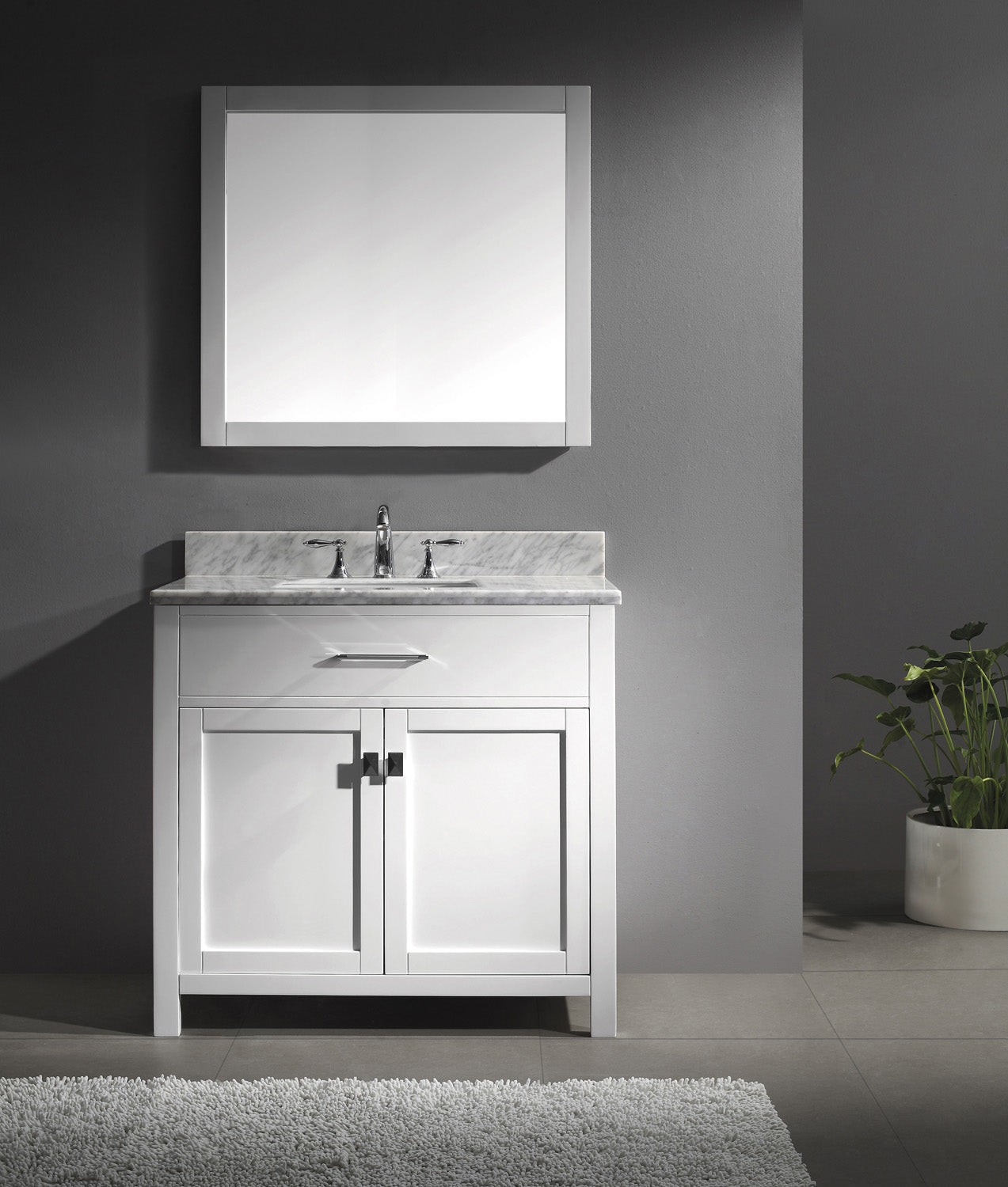 Virtu USA Caroline 36" Single Bath Vanity with Marble Top and Square Sink with Brushed Nickel Faucet and Mirror - Luxe Bathroom Vanities Luxury Bathroom Fixtures Bathroom Furniture