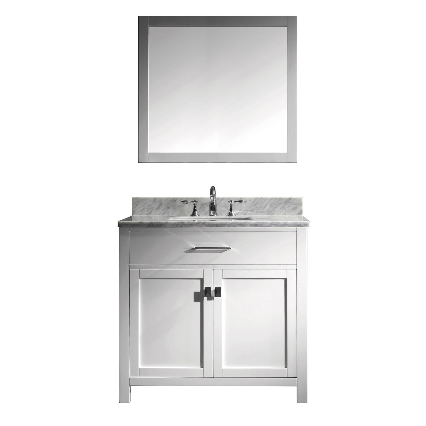 Virtu USA Caroline 36" Single Bath Vanity with Marble Top and Square Sink with Brushed Nickel Faucet and Mirror - Luxe Bathroom Vanities Luxury Bathroom Fixtures Bathroom Furniture