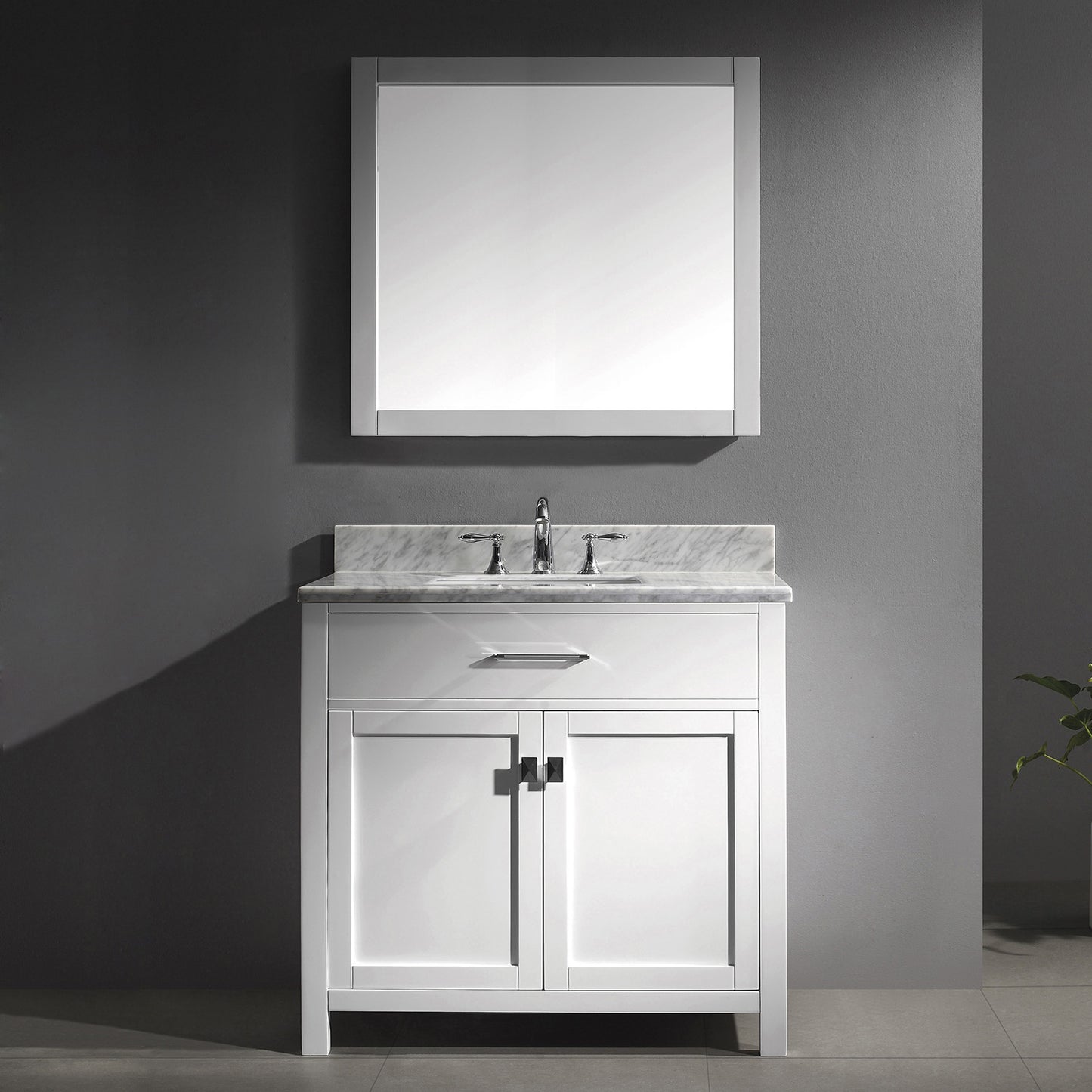 Virtu USA Caroline 36" Single Bath Vanity with Marble Top and Square Sink with Mirror - Luxe Bathroom Vanities Luxury Bathroom Fixtures Bathroom Furniture