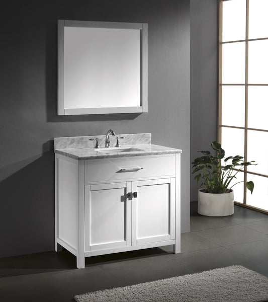 Virtu USA Caroline 36" Single Bath Vanity with Marble Top and Square Sink with Mirror - Luxe Bathroom Vanities Luxury Bathroom Fixtures Bathroom Furniture