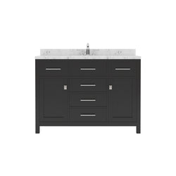 Virtu USA Caroline 48" Single Bath Vanity in Cashmere Gray with White Quartz Top and Round Sink with Brushed Nickel Faucet with Matching Mirror - Luxe Bathroom Vanities