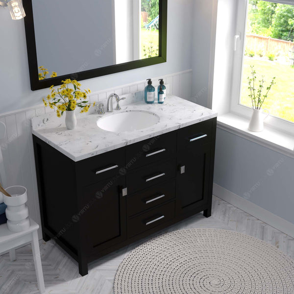 Virtu USA Caroline 48" Single Bath Vanity in Cashmere Gray with White Quartz Top and Round Sink with Matching Mirror - Luxe Bathroom Vanities