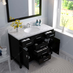 Virtu USA Caroline 48" Single Bath Vanity in Cashmere Gray with White Quartz Top and Round Sink with Polished Chrome Faucet with Matching Mirror - Luxe Bathroom Vanities