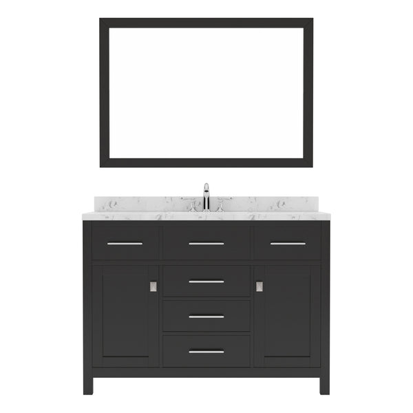 Virtu USA Caroline 48" Single Bath Vanity in Cashmere Gray with White Quartz Top and Round Sink with Matching Mirror - Luxe Bathroom Vanities