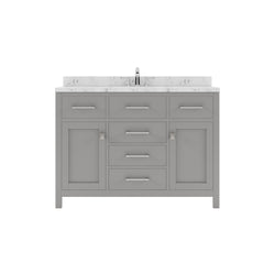 Virtu USA Caroline 48" Single Bath Vanity in Cashmere Gray with White Quartz Top and Square Sink with Polished Chrome Faucet with Matching Mirror - Luxe Bathroom Vanities