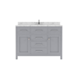 Virtu USA Caroline 48" Single Bath Vanity in Cashmere Gray with White Quartz Top and Square Sink with Brushed Nickel Faucet with Matching Mirror - Luxe Bathroom Vanities