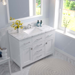 Virtu USA Caroline 48" Single Bath Vanity in Cashmere Gray with White Quartz Top and Square Sink with Brushed Nickel Faucet with Matching Mirror - Luxe Bathroom Vanities