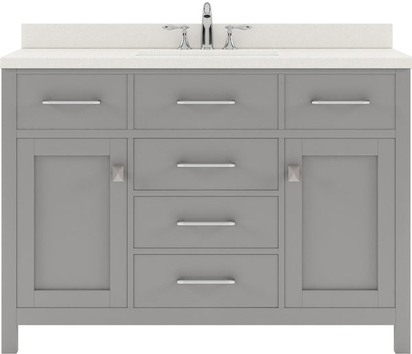 Virtu USA Caroline 48" Single Bath Vanity with Dazzle White Quartz Top and Round Sink with Brushed Nickel Faucet with Matching Mirror - Luxe Bathroom Vanities