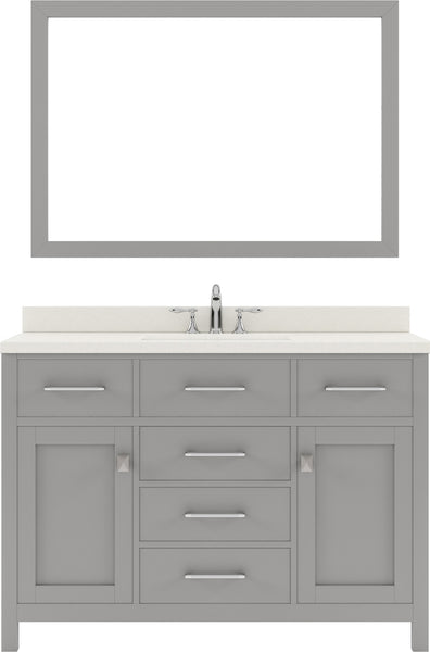 Virtu USA Caroline 48" Single Bath Vanity with Dazzle White Quartz Top and Round Sink with Brushed Nickel Faucet with Matching Mirror - Luxe Bathroom Vanities