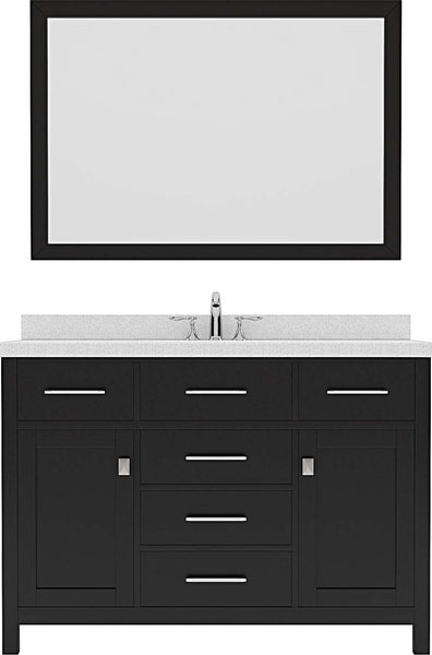 Virtu USA Caroline 48" Single Bath Vanity with Dazzle White Quartz Top and Round Sink with Polished Chrome Faucet with Matching Mirror - Luxe Bathroom Vanities