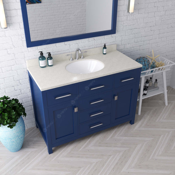 Virtu USA Caroline 48" Single Bath Vanity with White Quartz Top and Round Sink with Matching Mirror - Luxe Bathroom Vanities