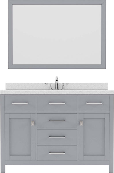 Virtu USA Caroline 48" Single Bath Vanity with Dazzle White Quartz Top and Round Sink with Brushed Nickel Faucet with Matching Mirror - Luxe Bathroom Vanities