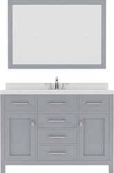 Virtu USA Caroline 48" Single Bath Vanity with Dazzle White Quartz Top and Round Sink with Polished Chrome Faucet with Matching Mirror - Luxe Bathroom Vanities