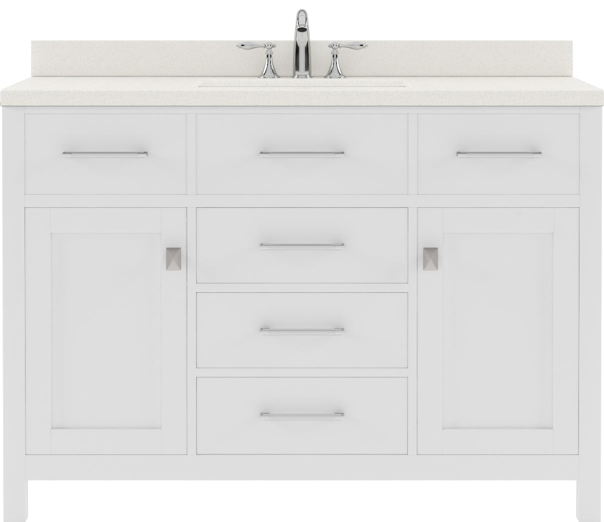 Virtu USA Caroline 48" Single Bath Vanity with Dazzle White Quartz Top and Round Sink with Polished Chrome Faucet with Matching Mirror - Luxe Bathroom Vanities