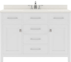 Virtu USA Caroline 48" Single Bath Vanity with Dazzle White Quartz Top and Round Sink with Polished Chrome Faucet with Matching Mirror - Luxe Bathroom Vanities