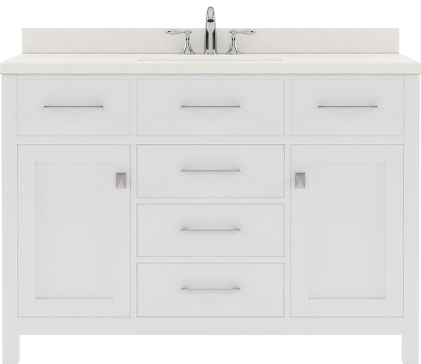 Virtu USA Caroline 48" Single Bath Vanity with Dazzle White Quartz Top and Round Sink with Polished Chrome Faucet with Matching Mirror - Luxe Bathroom Vanities