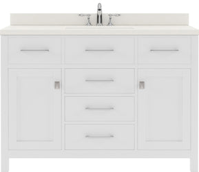 Virtu USA Caroline 48" Single Bath Vanity with Dazzle White Quartz Top and Round Sink with Brushed Nickel Faucet with Matching Mirror - Luxe Bathroom Vanities