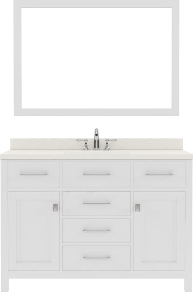 Virtu USA Caroline 48" Single Bath Vanity with Dazzle White Quartz Top and Round Sink with Brushed Nickel Faucet with Matching Mirror - Luxe Bathroom Vanities