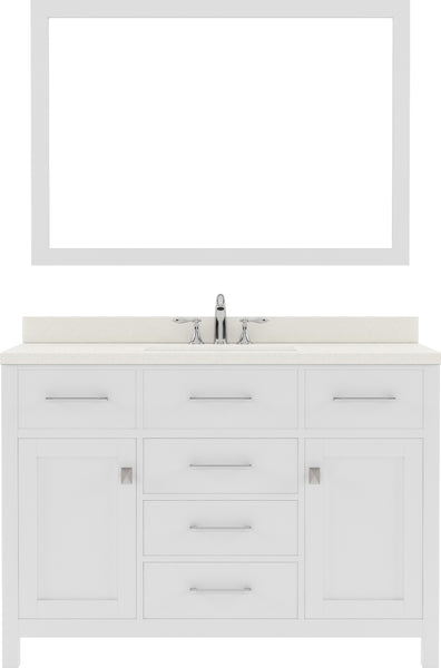 Virtu USA Caroline 48" Single Bath Vanity with Dazzle White Quartz Top and Round Sink with Polished Chrome Faucet with Matching Mirror - Luxe Bathroom Vanities