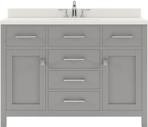 Virtu USA Caroline 48" Single Bath Vanity with Dazzle White Quartz Top and Square Sink with Polished Chrome Faucet with Matching Mirror - Luxe Bathroom Vanities