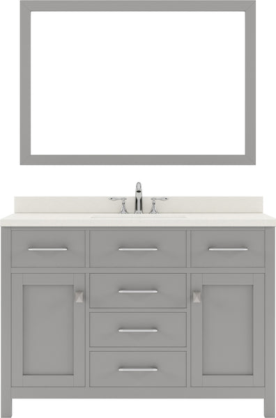 Virtu USA Caroline 48" Single Bath Vanity with Dazzle White Quartz Top and Square Sink with Brushed Nickel Faucet with Matching Mirror - Luxe Bathroom Vanities