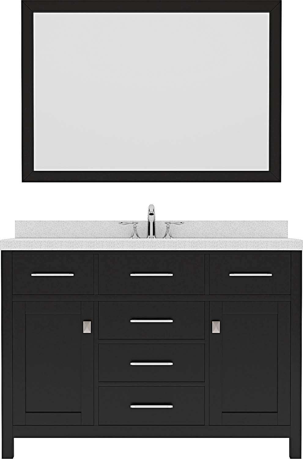 Virtu USA Caroline 48" Single Bath Vanity with Dazzle White Quartz Top and Square Sink with Brushed Nickel Faucet with Matching Mirror - Luxe Bathroom Vanities