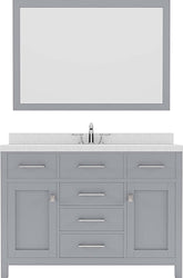Virtu USA Caroline 48" Single Bath Vanity with Dazzle White Quartz Top and Square Sink with Polished Chrome Faucet with Matching Mirror - Luxe Bathroom Vanities