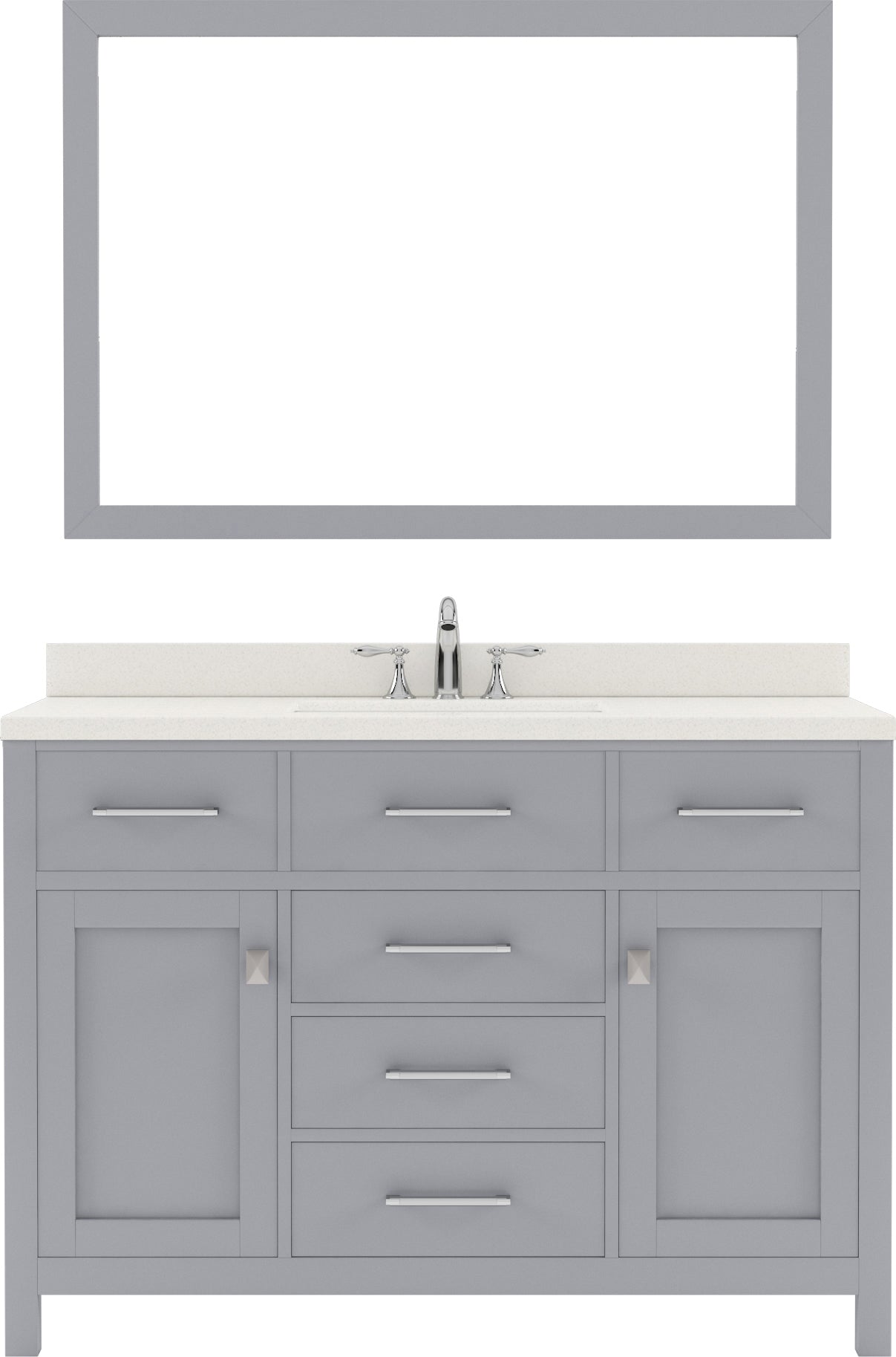 Virtu USA Caroline 48" Single Bath Vanity with Dazzle White Quartz Top and Square Sink with Brushed Nickel Faucet with Matching Mirror - Luxe Bathroom Vanities