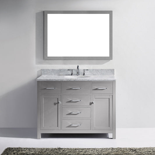 Virtu USA Caroline 48" Single Bath Vanity with White Marble Top and Round Sink with Brushed Nickel Faucet with Matching Mirror - Luxe Bathroom Vanities