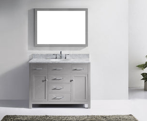 Virtu USA Caroline 48" Single Bath Vanity with White Marble Top and Round Sink with Brushed Nickel Faucet with Matching Mirror - Luxe Bathroom Vanities