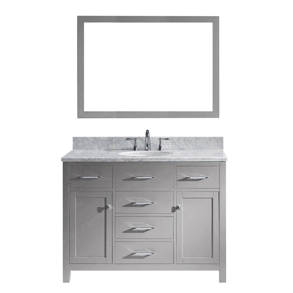 Virtu USA Caroline 48" Single Bath Vanity with White Marble Top and Round Sink with Brushed Nickel Faucet with Matching Mirror - Luxe Bathroom Vanities