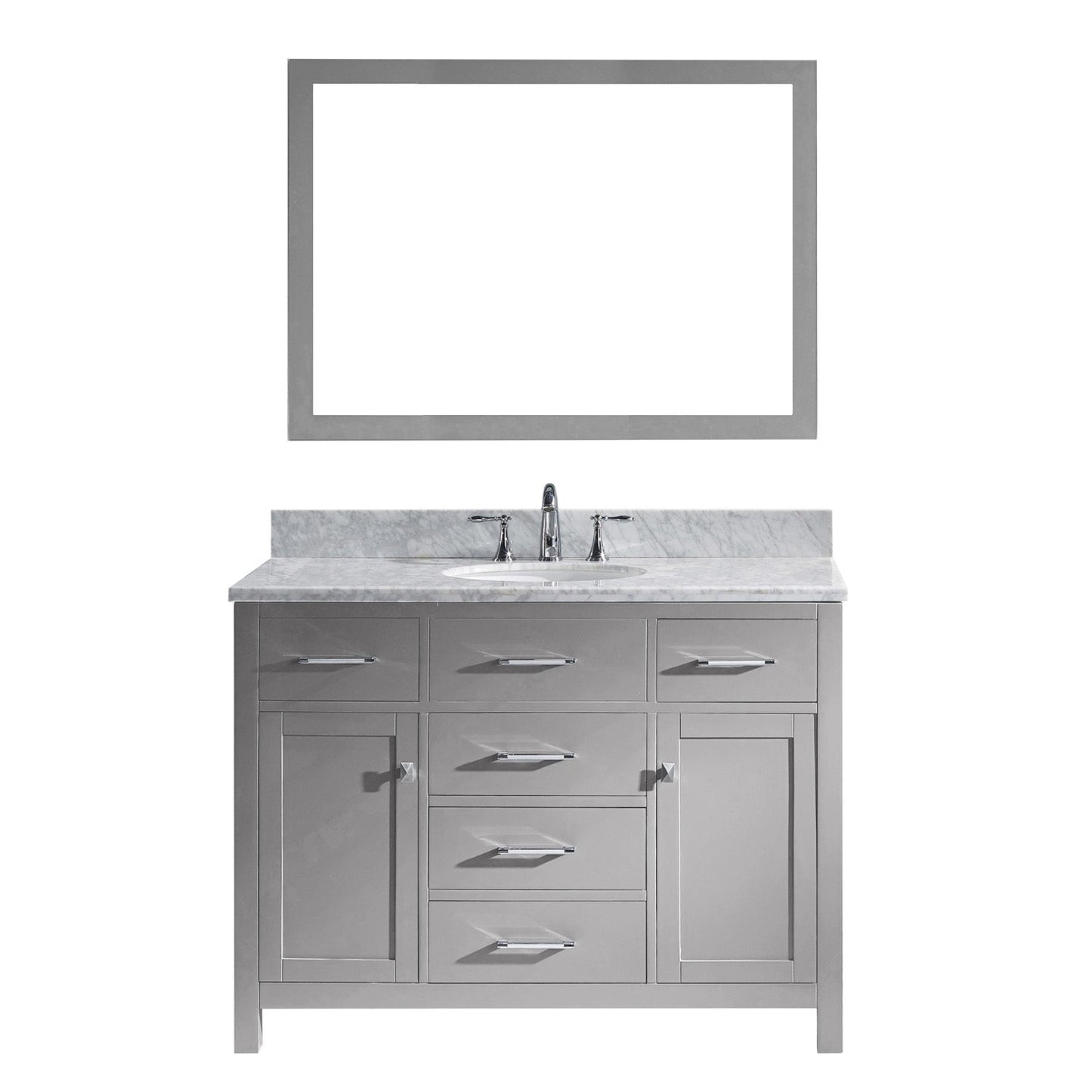 Virtu USA Caroline 48" Single Bath Vanity with White Marble Top and Square Sink with Polished Chrome Faucet with Matching Mirror - Luxe Bathroom Vanities