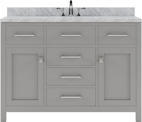 Virtu USA Caroline 48" Single Bath Vanity with White Marble Top and Round Sink with Matching Mirror - Luxe Bathroom Vanities