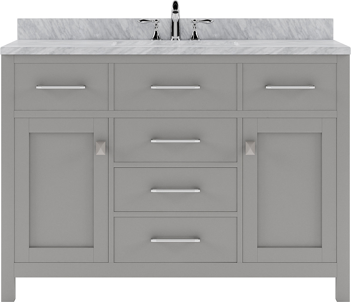 Virtu USA Caroline 48" Single Bath Vanity with White Marble Top and Square Sink with Polished Chrome Faucet with Matching Mirror - Luxe Bathroom Vanities