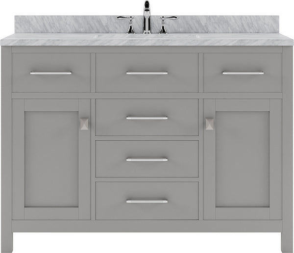 Virtu USA Caroline 48" Single Bath Vanity with White Marble Top and Square Sink with Polished Chrome Faucet with Matching Mirror - Luxe Bathroom Vanities